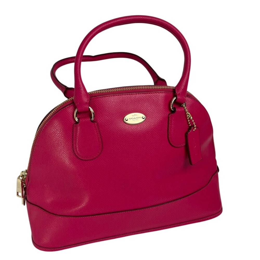 Coach Pink Crossgrain Leather Dome Satchel Double Zip Purse
